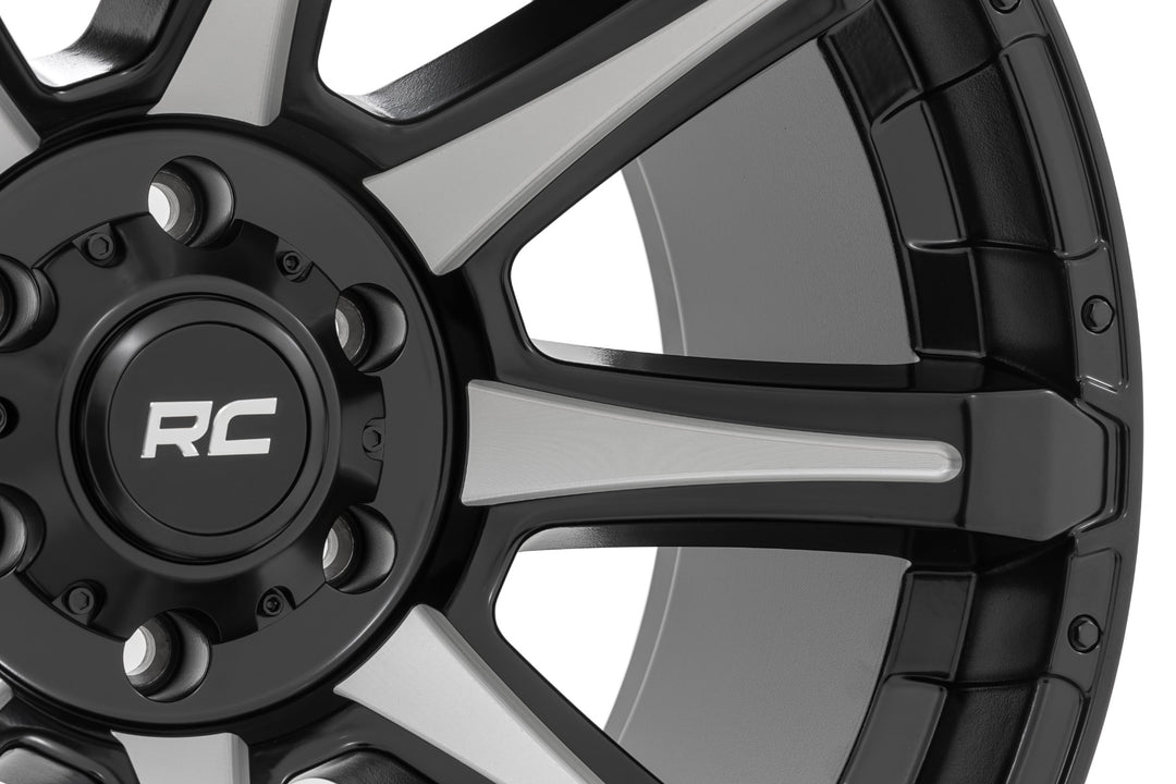 Rough Country 81 Series Wheel | One-Piece | Semi Gloss Black w/machined spokes | 20x9 | 8x180 | 0mm