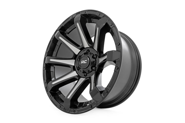 Rough Country 81 Series Wheel | One-Piece | Semi Gloss Black w/machined spokes | 20x10 | 6x5.5 | -19