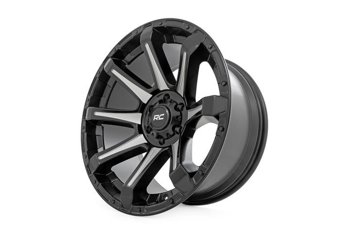 Rough Country 81 Series Wheel | One-Piece | Semi Gloss Black w/machined spokes | 20x9 | 5x150 | +18m