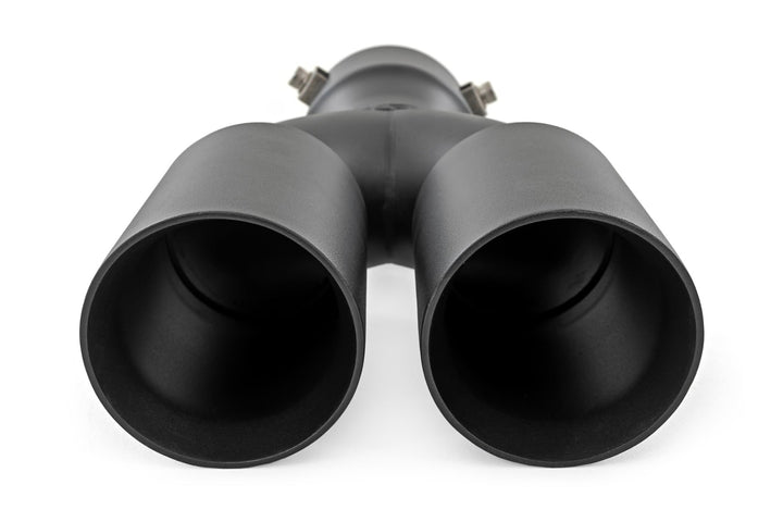 Exhaust Tip | Black | Red RC Logo | 2.5-3 Inch Pipe Single Inlet | Dual Outlet